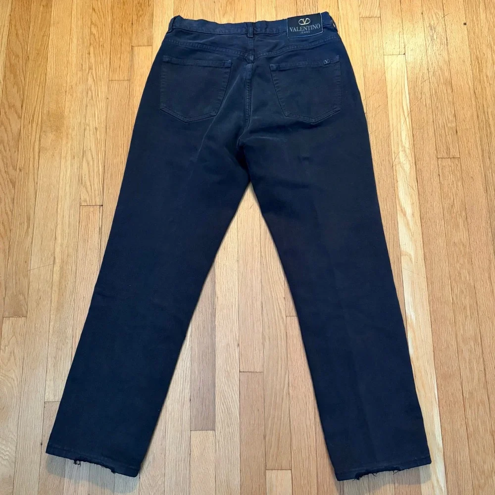 Valentino Jeans Vintage Straight Leg Mens 34 Navy Blue Distressed Made In Italy